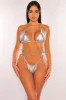 Silver Chrome Halter Tie Up Sides Thong Bikini Top sold by Hot Miami Styles