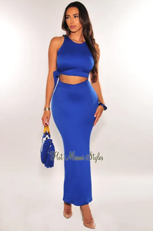 Royal Blue Sleeveless Knot Skirt Two Piece Set sold by Hot Miami Styles