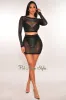 Black Mesh Rhinestone Long Sleeves Skirt Two Piece Set sold by Hot Miami Styles