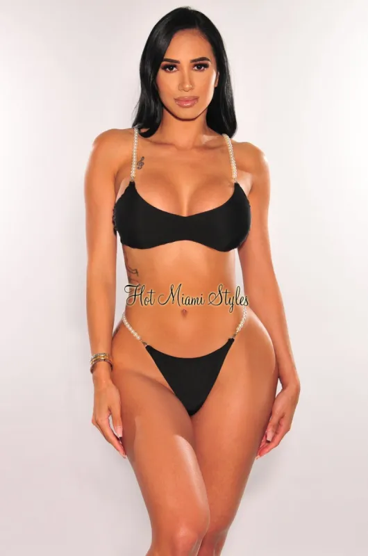 Black Pearl Straps Scoop Neck Scrunch Butt Bikini sold by Hot Miami Styles