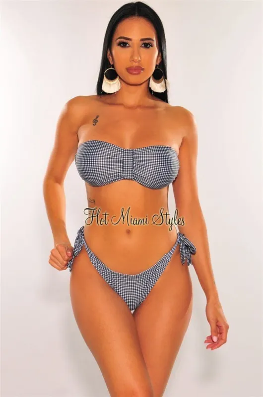 Black Gingham Checker Tie Up Sides Scrunch Butt Bikini Bottom sold by Hot Miami Styles