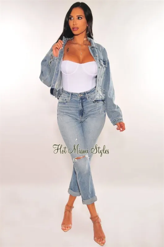 Light Denim Ripped High Waist Mom Jeans sold by Hot Miami Styles