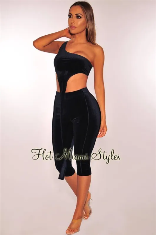 Midnight Velvet One Shoulder Capri Two Piece Set sold by Hot Miami Styles