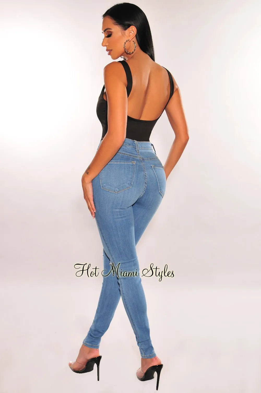 Black Silky Sleeveless Square Neck Bodysuit sold by Hot Miami Styles product image thumbnail 4