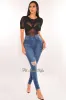 Black Sheer Mesh Padded Strappy Back High Cut Bodysuit sold by Hot Miami Styles