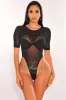 Black Sheer Mesh Padded Strappy Back High Cut Bodysuit sold by Hot Miami Styles