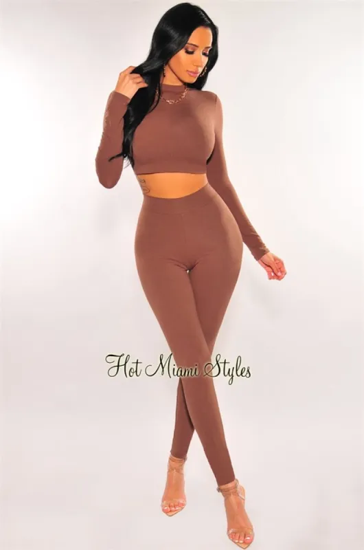 Toffee Mock Neck Long Sleeve Pant Two Piece Set sold by Hot Miami Styles
