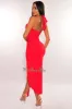 Red Halter Crisscross Cut Out Drape Ruched Slit Dress sold by Hot Miami Styles