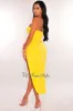 Yellow Strapless Tie Up Cut Out Slit Midi Dress sold by Hot Miami Styles
