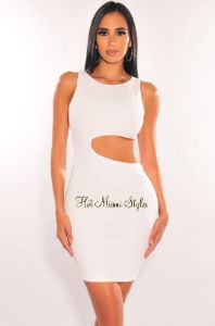 White Round Neck Sleeveless Cut Out Mini Dress sold by Hot Miami Styles