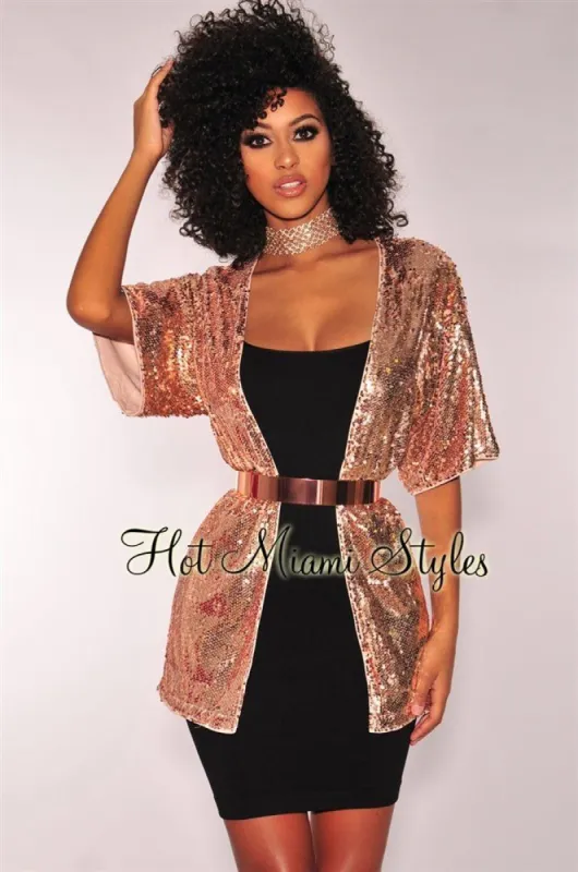 Rose Gold Sequins Cardigan Jacket sold by Hot Miami Styles