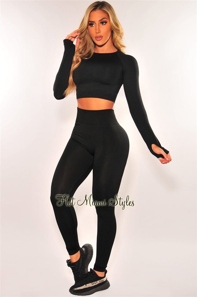 HMS Fit: Black Seamless Long Sleeves Leggings Two Piece Set sold by Hot Miami Styles