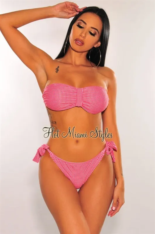 Red Gingham Checker Tie Up Sides Scrunch Butt Bikini sold by Hot Miami Styles