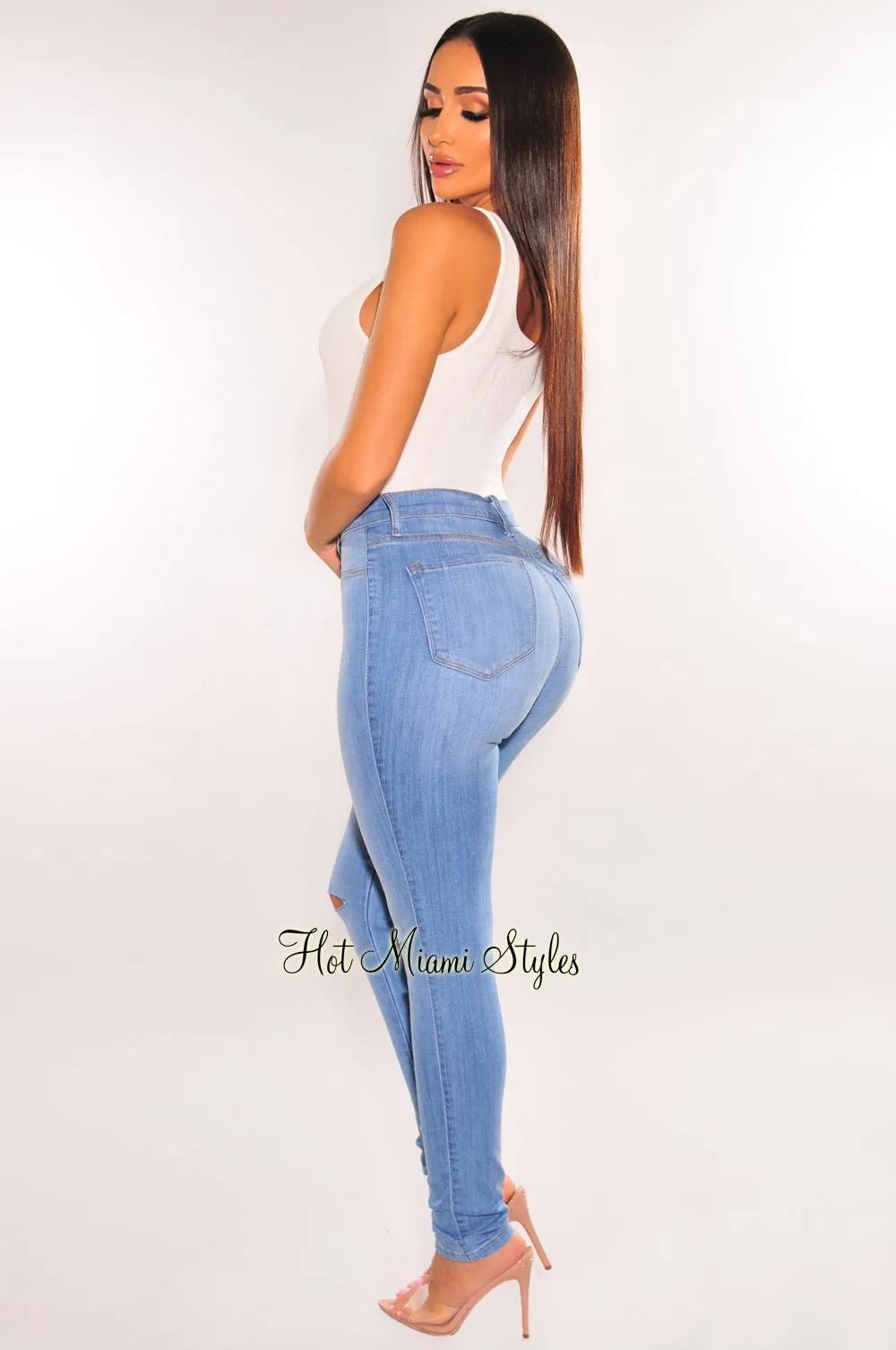 Off White Round Neck Sleeveless Bodysuit sold by Hot Miami Styles product image thumbnail 4