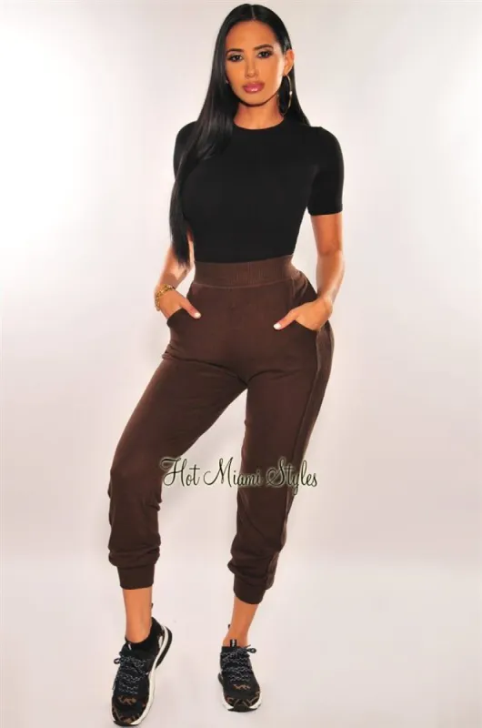 HMS Lounge: Chocolate Brown Fleece Jogger Pants sold by Hot Miami Styles