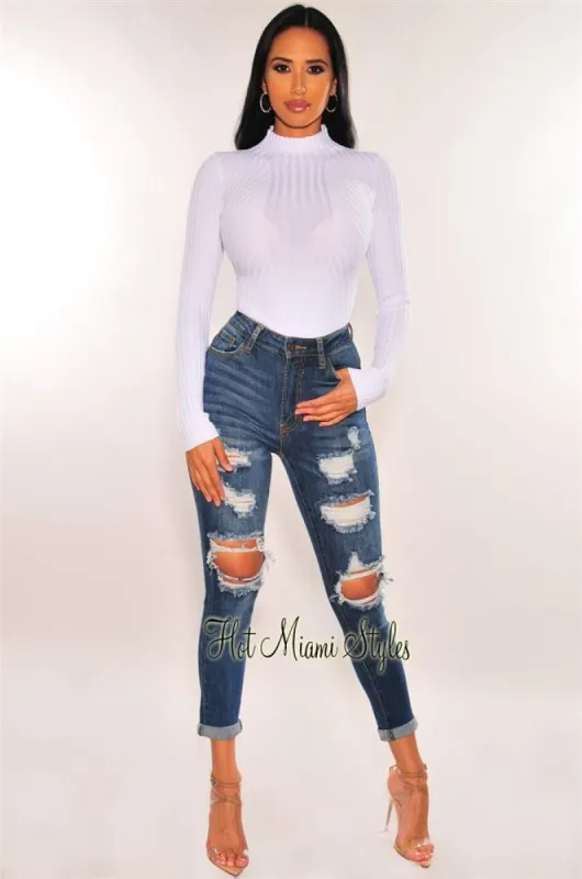 Dark Denim Distressed Butt-Lifting Skinny Jeans sold by Hot Miami Styles