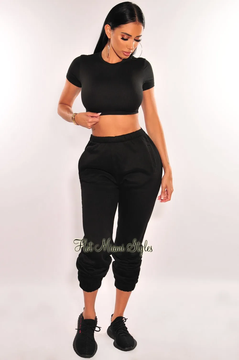 HMS Essential Black Short Sleeves Crop Top sold by Hot Miami Styles product image thumbnail 3