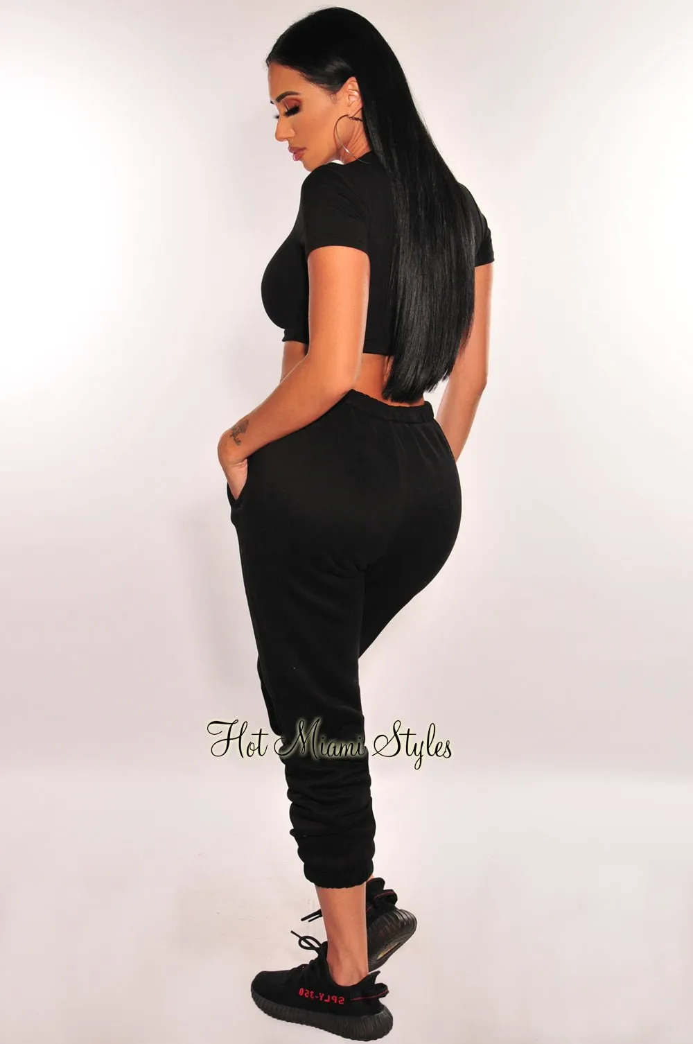 HMS Essential Black Short Sleeves Crop Top sold by Hot Miami Styles product image thumbnail 4