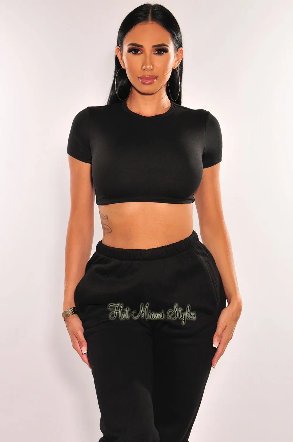 HMS Essential Black Short Sleeves Crop Top sold by Hot Miami Styles