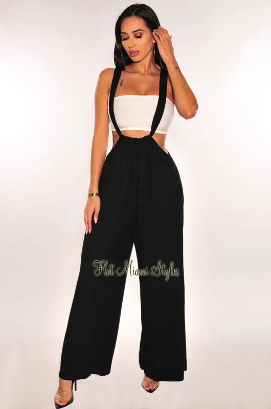 Black Ribbed Tie Up Drawstring Flare Suspender Overall Pants sold by Hot Miami Styles