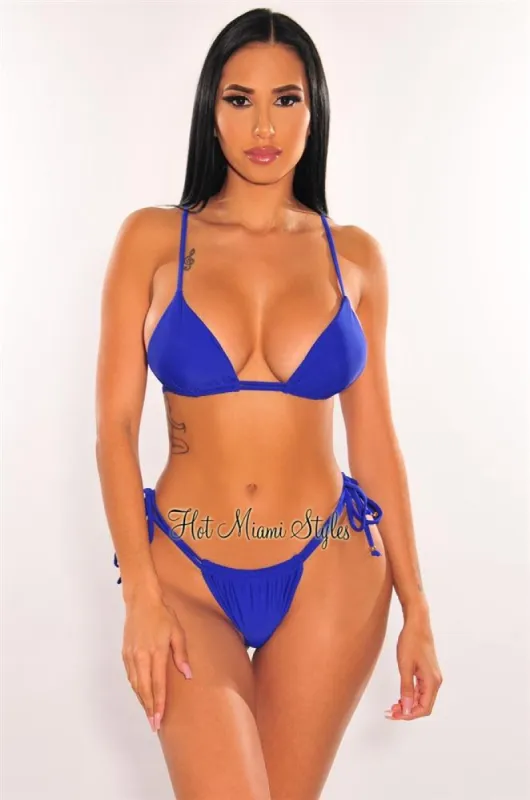 Royal Blue Padded Triangle Strappy Back Tie Up Bikini Top sold by Hot Miami Styles