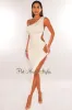 White One Shoulder Cut Out Knotted Slit Dress sold by Hot Miami Styles