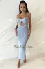 Sky Blue Ribbed Knit Spaghetti Strap Knotted Cut Out Double Slit Dress sold by Hot Miami Styles