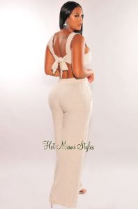 Taupe Linen Knotted Palazzo Pant Two Piece Set sold by Hot Miami Styles
