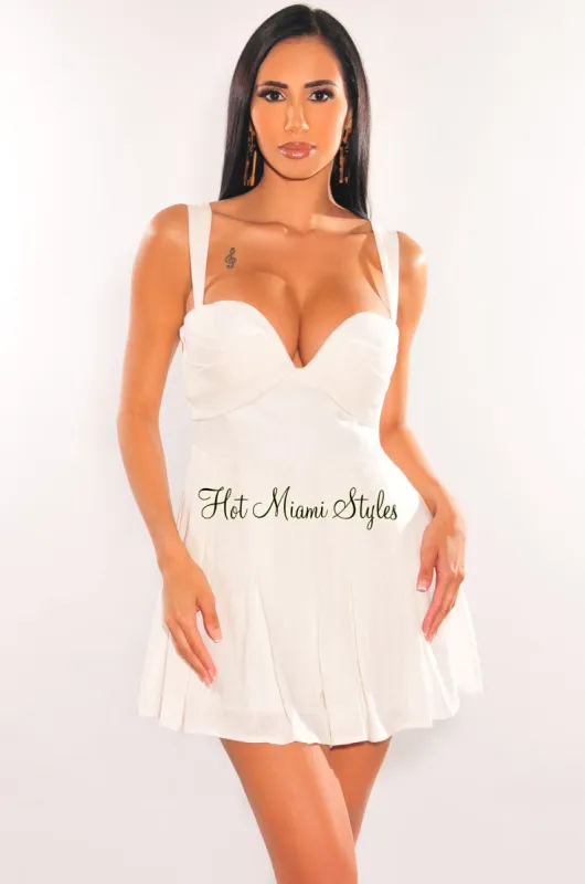 White Linen Padded Sleeveless Sweetheart Romper sold by Hot Miami Styles
