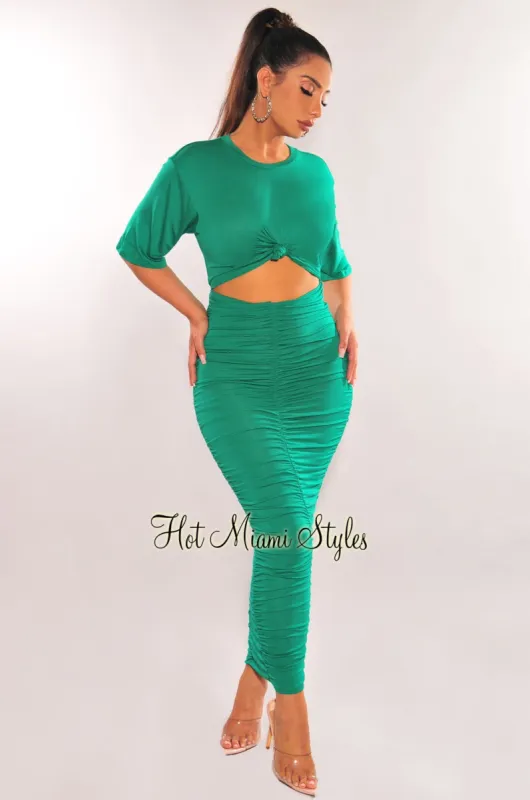 Green Short Sleeve Cut Out Ruched Maxi Dress sold by Hot Miami Styles