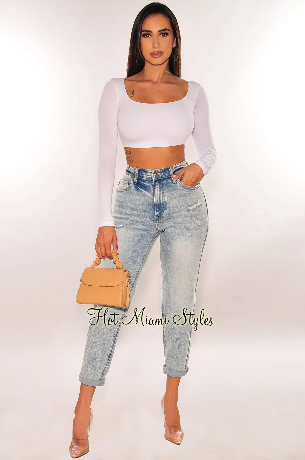 Denim Vintage Wash High Waist Ankle Jeans sold by Hot Miami Styles