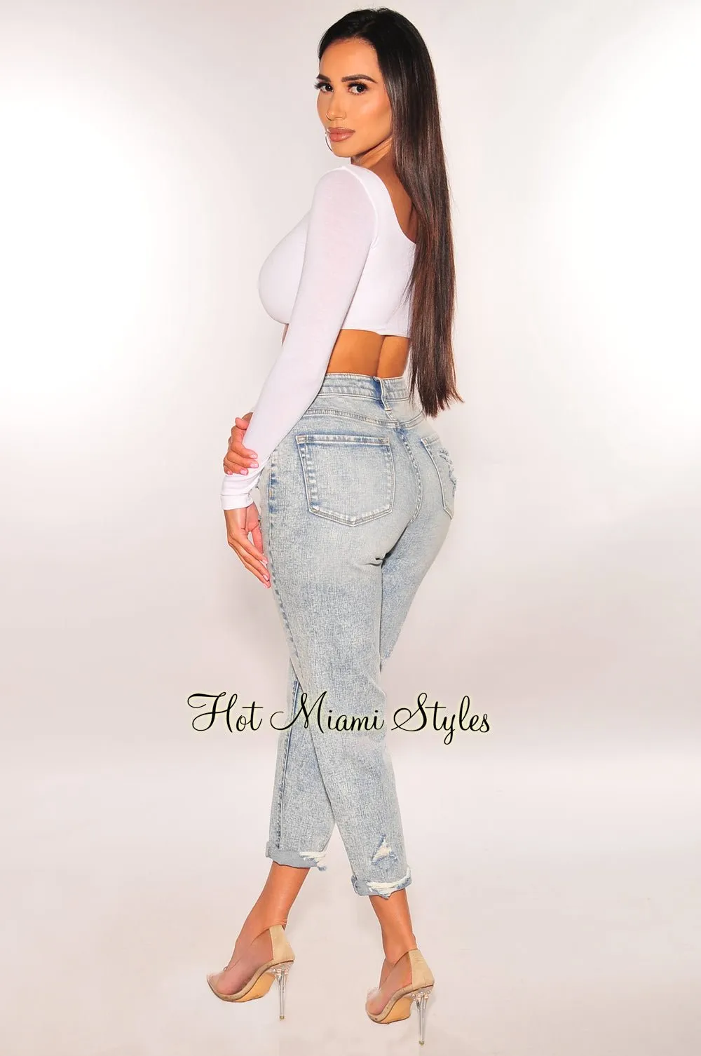 Denim Vintage Wash High Waist Ankle Jeans sold by Hot Miami Styles product image thumbnail 2