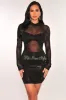 Black Mock Neck Rhinestone Mesh Long Sleeves Dress sold by Hot Miami Styles