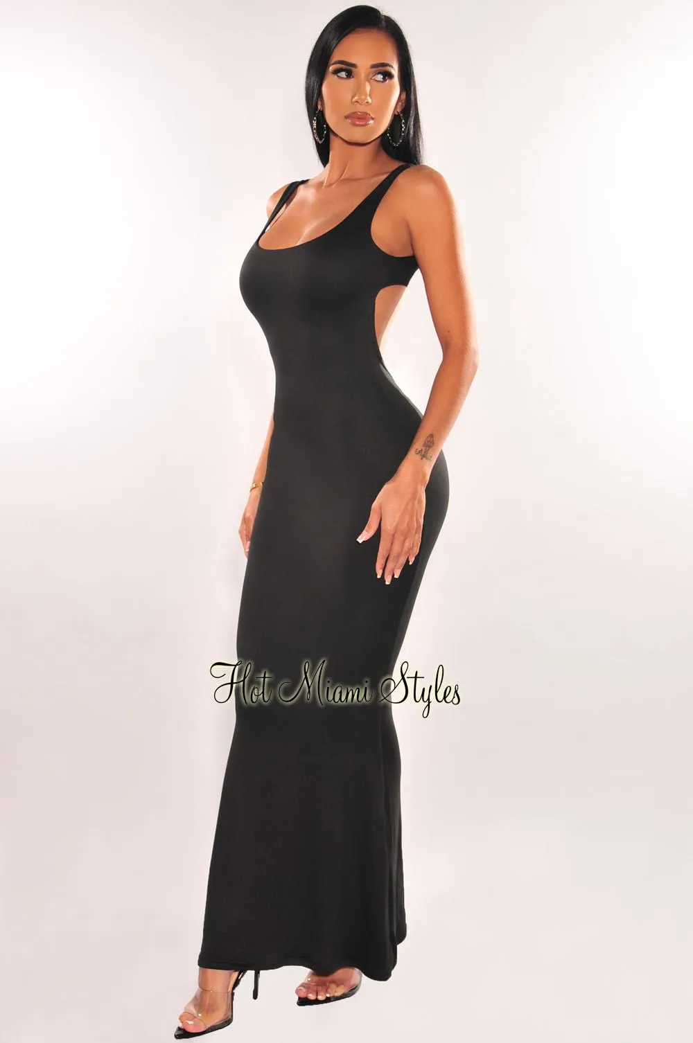 Black Sleeveless Cut Out Back Maxi Dress sold by Hot Miami Styles