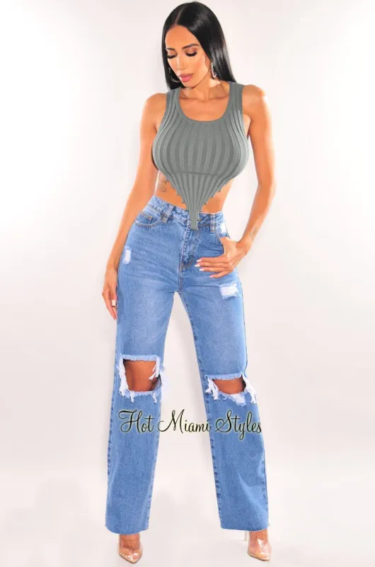 Denim Ripped High Waist Wide Leg Jeans sold by Hot Miami Styles