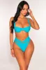 Turquoise Underwire High Waist Ruched Cheeky Bikini Bottom sold by Hot Miami Styles