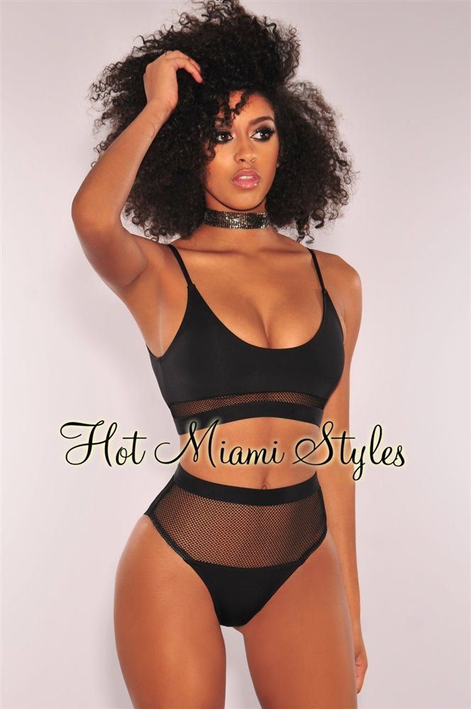 Black Fishnet High Waist Bikini Top sold by Hot Miami Styles