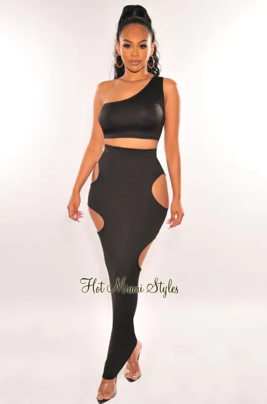 Black One Shoulder Cut Out Skirt Two Piece Set sold by Hot Miami Styles