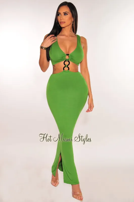 Green Black O-Ring Sleeveless Cut Out Double Slit Dress sold by Hot Miami Styles