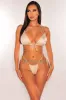 Champagne Shimmery Criss Cross Tie Up Sides Thong Bikini sold by Hot Miami Styles