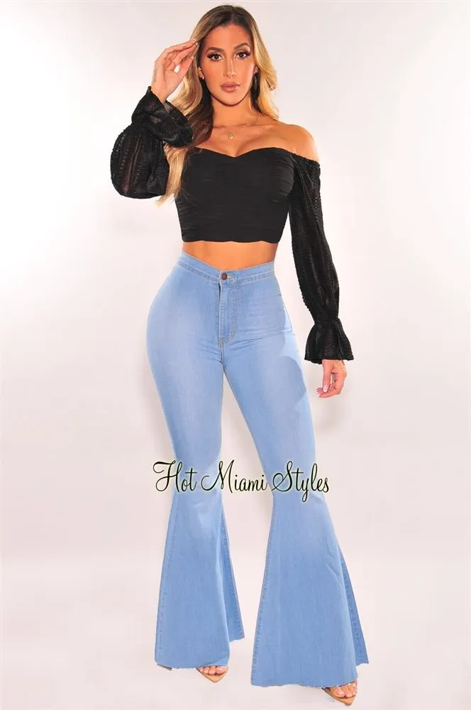 Light Denim High Waist Bell Bottoms Flare Jeans sold by Hot Miami Styles