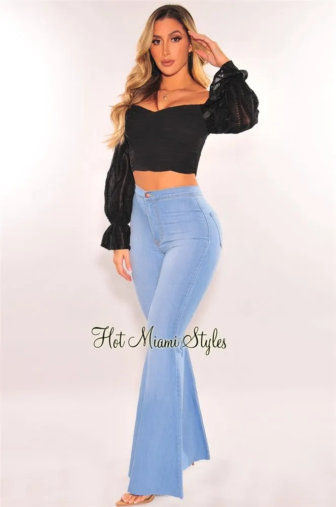 Light Denim High Waist Bell Bottoms Flare Jeans sold by Hot Miami Styles product image thumbnail 2