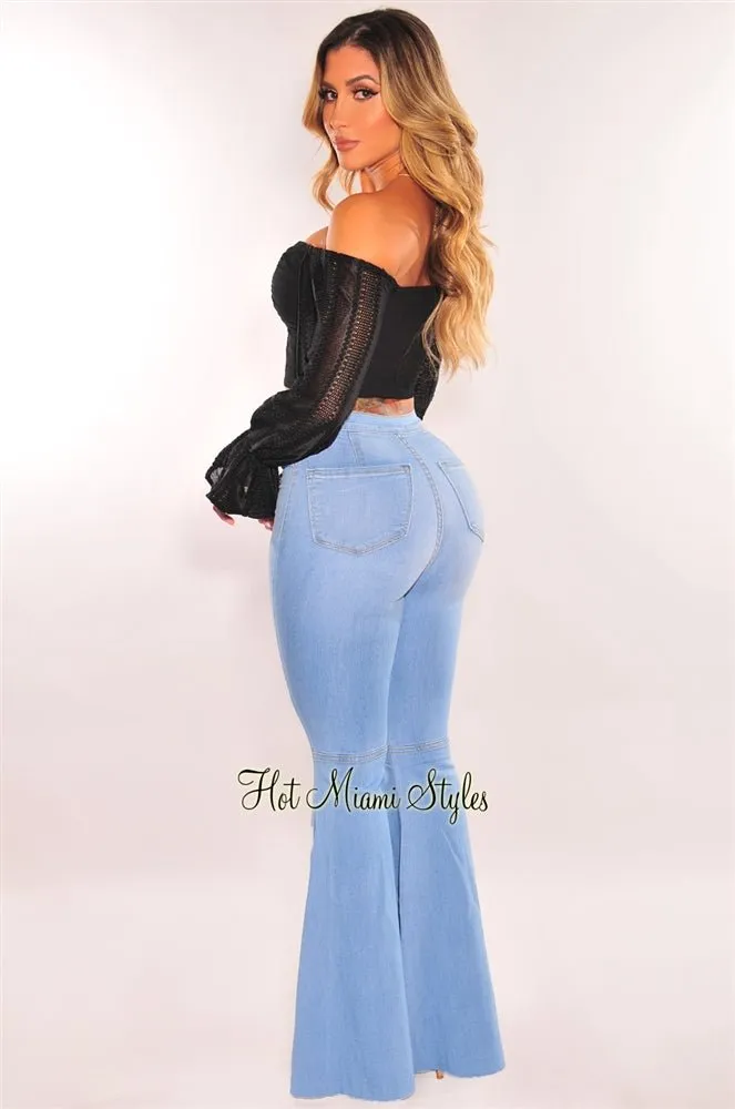 Light Denim High Waist Bell Bottoms Flare Jeans sold by Hot Miami Styles product image thumbnail 3