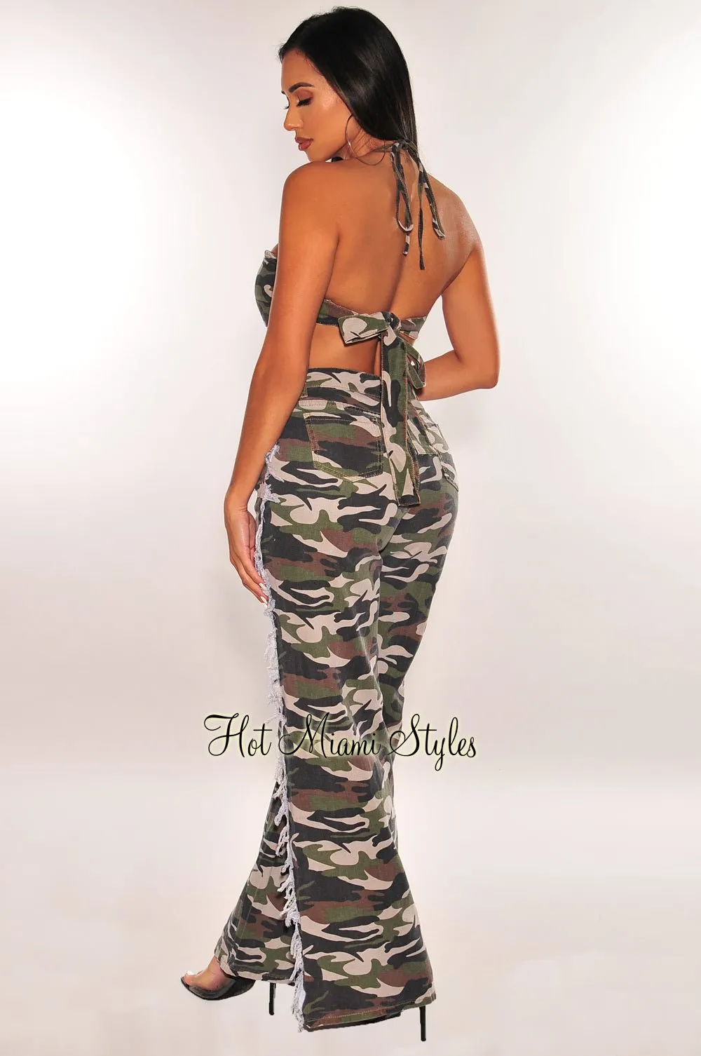 Camo Destroyed High Waist Wide Leg Jeans sold by Hot Miami Styles product image thumbnail 2