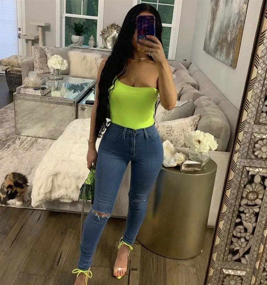 Denim Ripped Knee High-Waist Skinny Jeans sold by Hot Miami Styles product image thumbnail 3