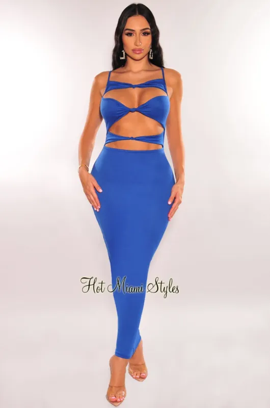 Royal Blue Cut Out Knotted Slim Fit Maxi Dress sold by Hot Miami Styles