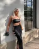 Black Faux Leather Bandeau Gold Ring Cut Out Slit Skirt Two Piece Set sold by Hot Miami Styles