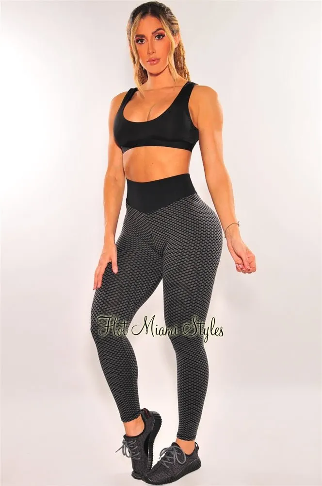 HMS Fit: Black Textured Scrunch Butt High Waist Leggings sold by Hot Miami Styles product image thumbnail 2