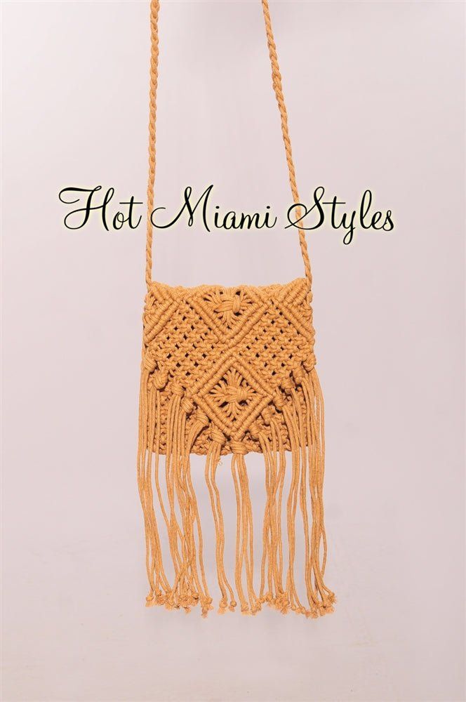 Mocha Embroidered Crochet Macrame Crossbody Bag sold by Hot Miami Styles product image thumbnail 2