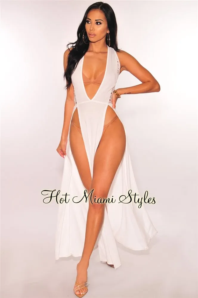 White Crochet Double Slit Cover Up Maxi Dress sold by Hot Miami Styles product image thumbnail 4
